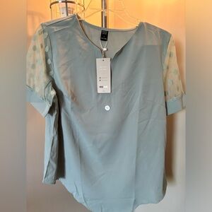 SHEIN/ EMERY ROSE Women's Polka Dot Mesh Short Sleeve Shirt